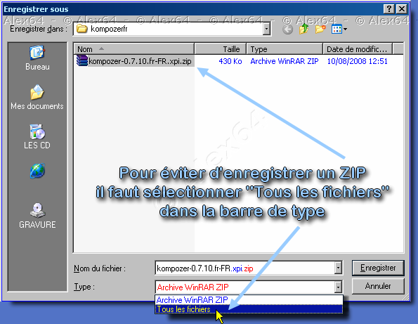  Pour ne pas enregistrer un .ZIP  la place d'un .XPI ! 