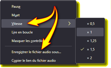 Menu 'Clic-Droite' avec ses options