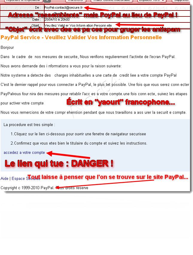  Faux email venant du faux PayPal = ARNAQUE ! 